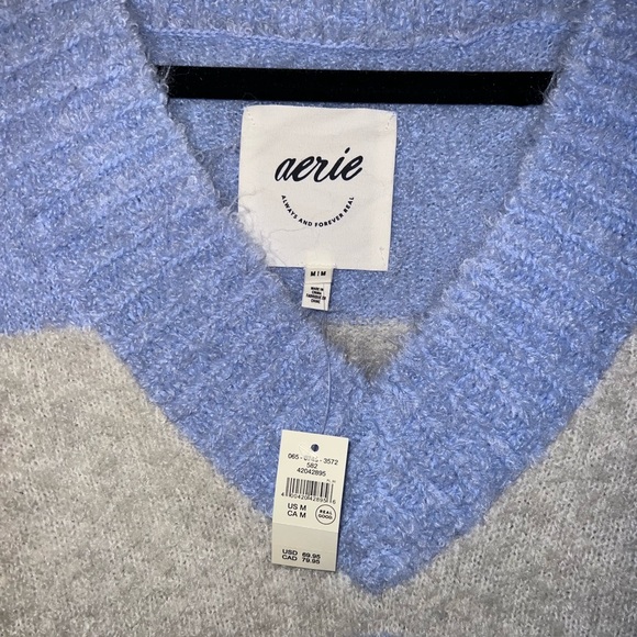 Aerie Women's V-Neck Sweater in Blue and Gray- Size M - Picture 2 of 5
